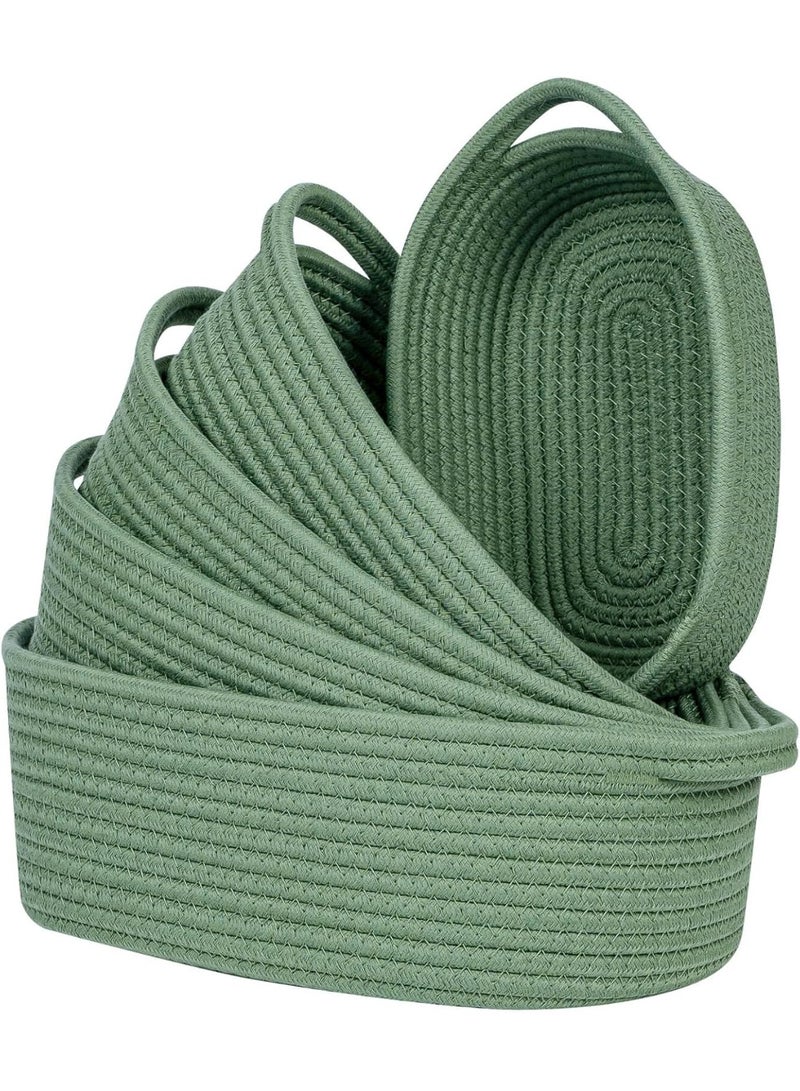 ZIVTH Green Cotton Rope Storage Baskets Set of 5 – Sturdy Woven Organizers for Shelves, Nursery & Bedroom – Eco-Friendly Decorative Storage Bins for Home Organization - Image 1